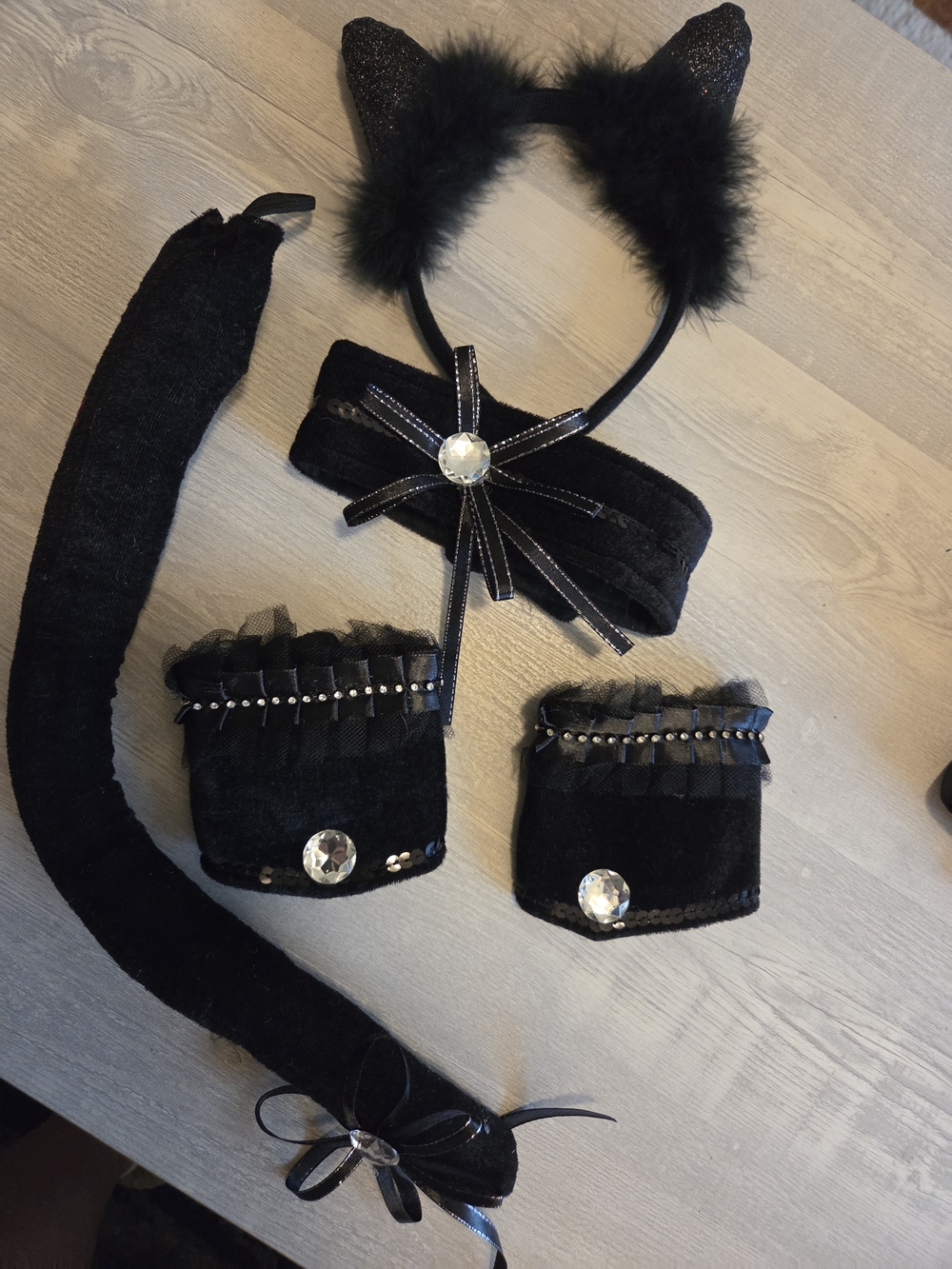 Black Cat Ear Headband and Accessory Set with Crystal Accents